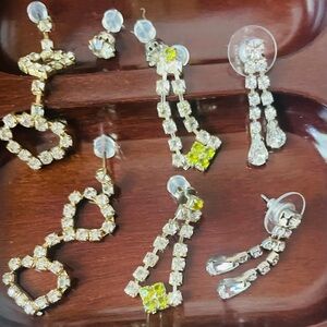 Vintage Rhinestone Earrings, Set of 4 Pair